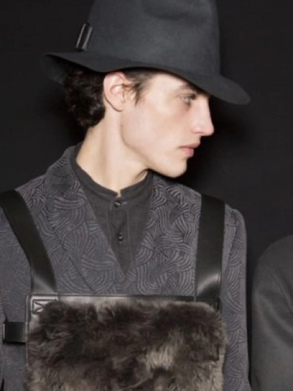 NWT Emporio Armani Fall 2017 Runway Fur Leather Chest Rig Vest Bag Black Gray